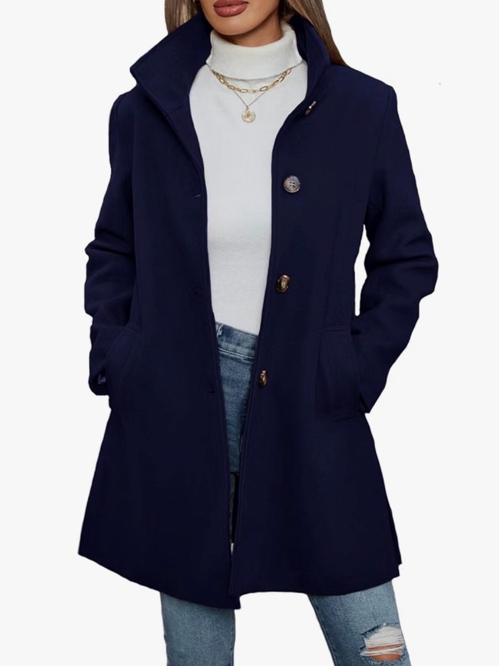 Women's Navy wool blend Button-Front Coat size M